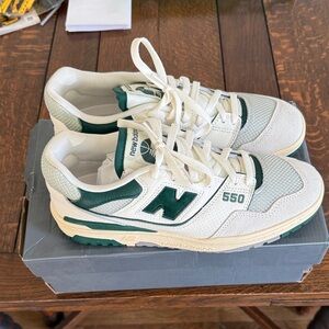 New Balance 550 White and Dark Green Sneakers